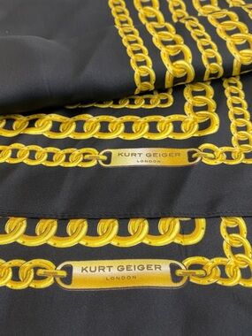 Kurt Geiger Black and Gold Chain-Print 100 % Silk Large Scarf